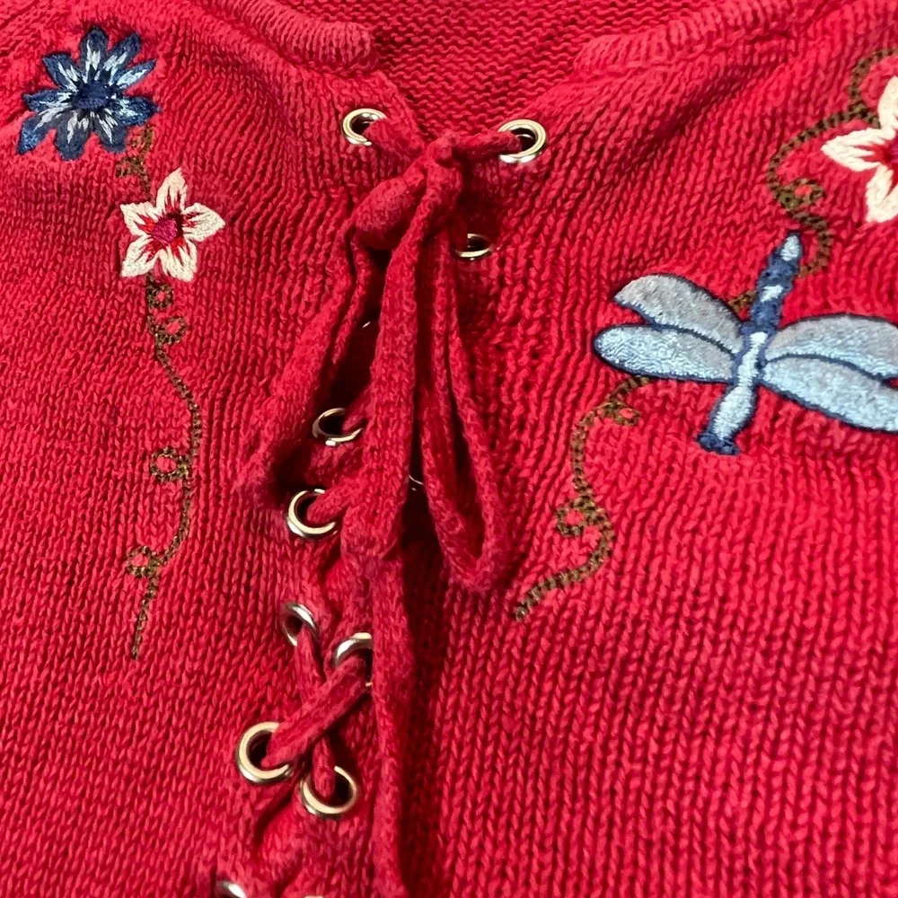 Kobe Girl Knit Sweater Kids Size 7/8 Pink Y2K Embroidered Lace Up Boho Top